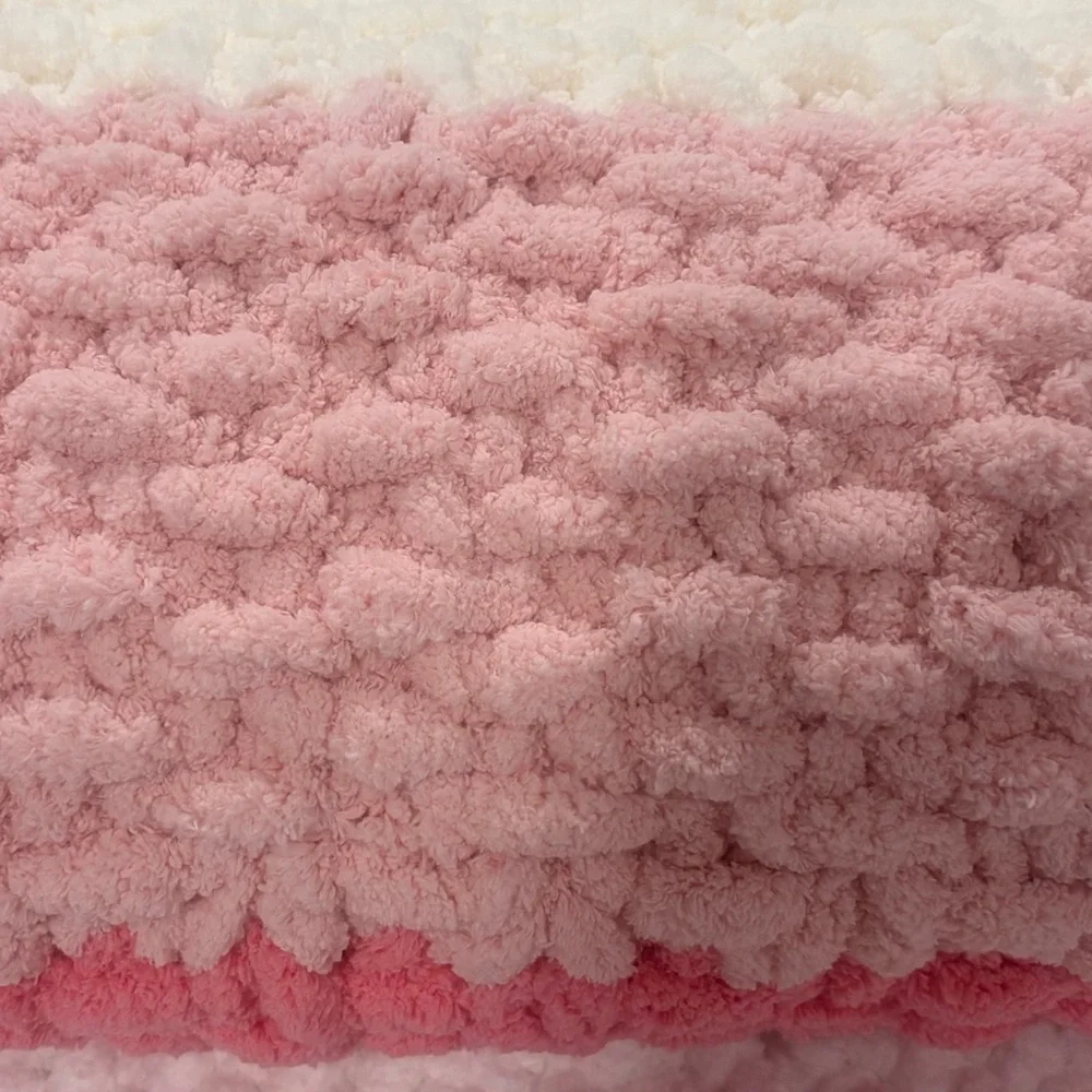 Valentines Inspired Cozy Striped Jumbo Chunky Chenille Hand Knit Blanket